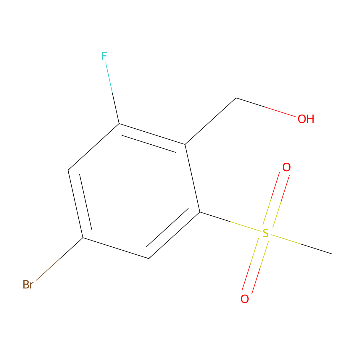 (4-Bromo-2-fluoro-6-(methylsulfonyl)phenyl)methanol molecular structure, CAS 1256918-54-3