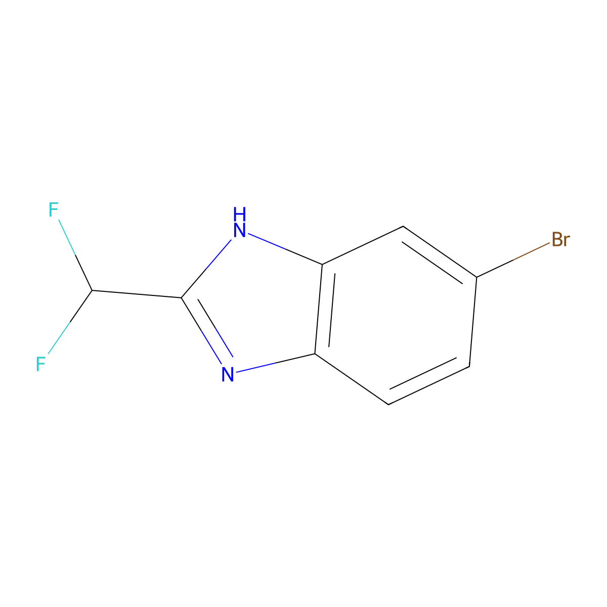 5-bromo-2-(difluoromethyl)-1H-1,3-benzodiazole molecular structure, CAS 1256956-70-3