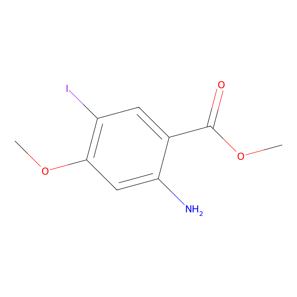 Methyl 2-amino-5-iodo-4-methoxybenzoate molecular structure, CAS 1256958-34-5