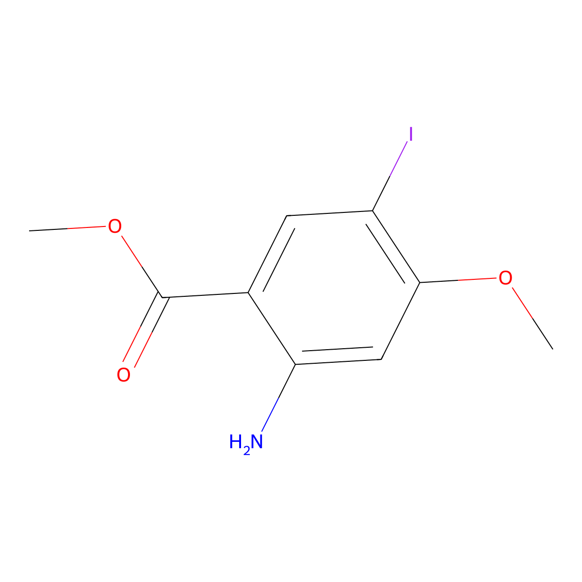 Methyl 2-amino-5-iodo-4-methoxybenzoate molecular structure, CAS 1256958-34-5