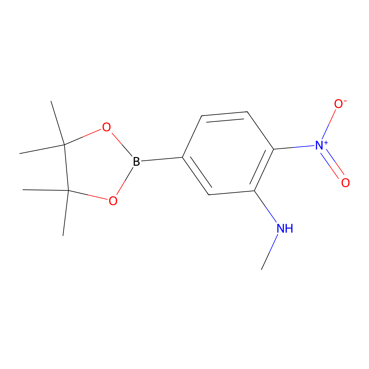 N-methyl-2-nitro-5-(4,4,5,5-tetramethyl-1,3,2-dioxaborolan-2-yl)aniline molecular structure, CAS 1256958-60-7
