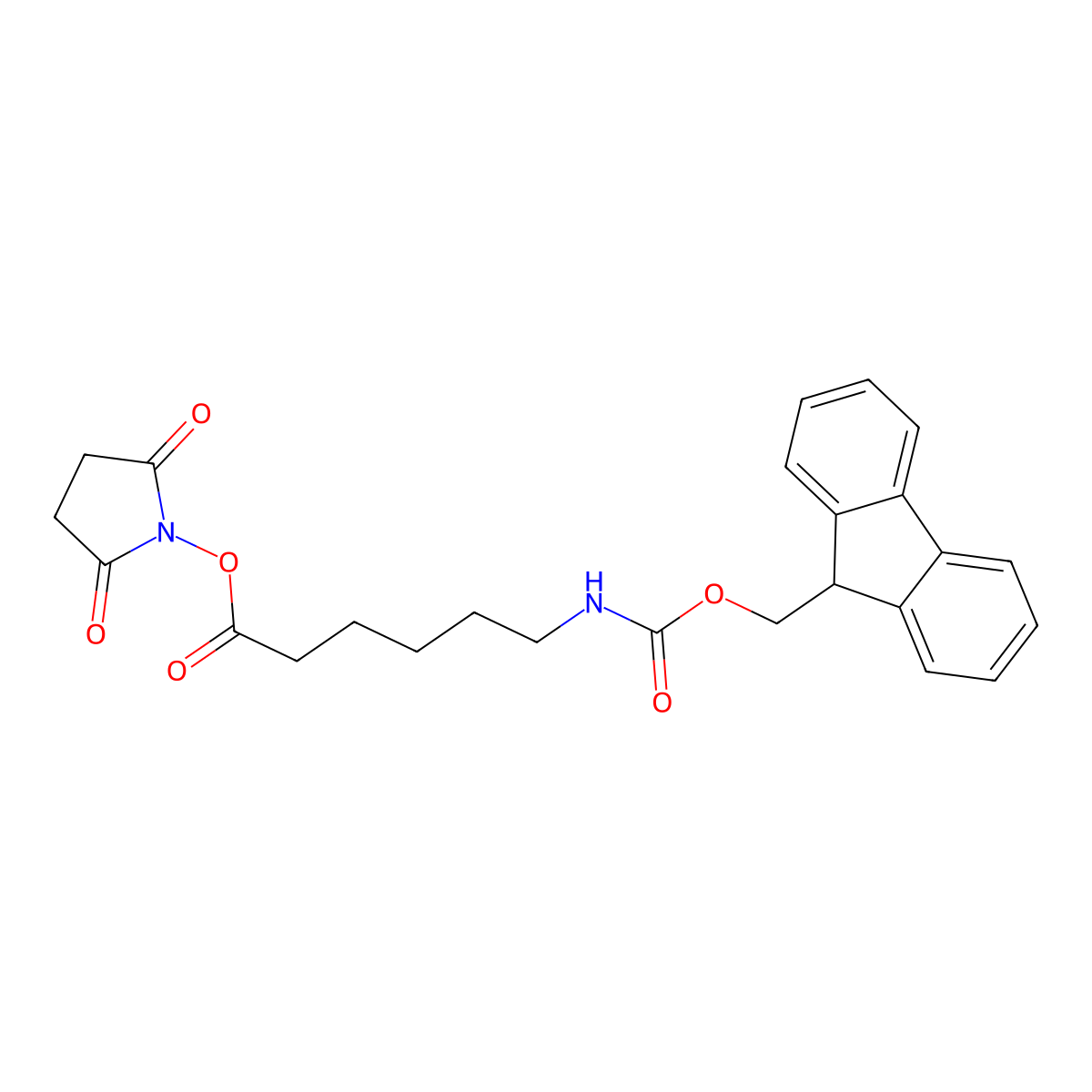 2,5-Dioxopyrrolidin-1-yl 6-((((9H-fluoren-9-yl)methoxy)carbonyl)amino)hexanoate molecular structure, CAS 125697-63-4