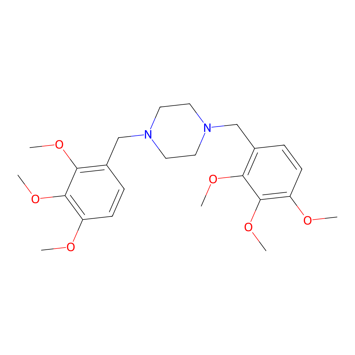 1,4-Bis((2,3,4-trimethoxyphenyl)methyl)piperazine molecular structure, CAS 1257-19-8