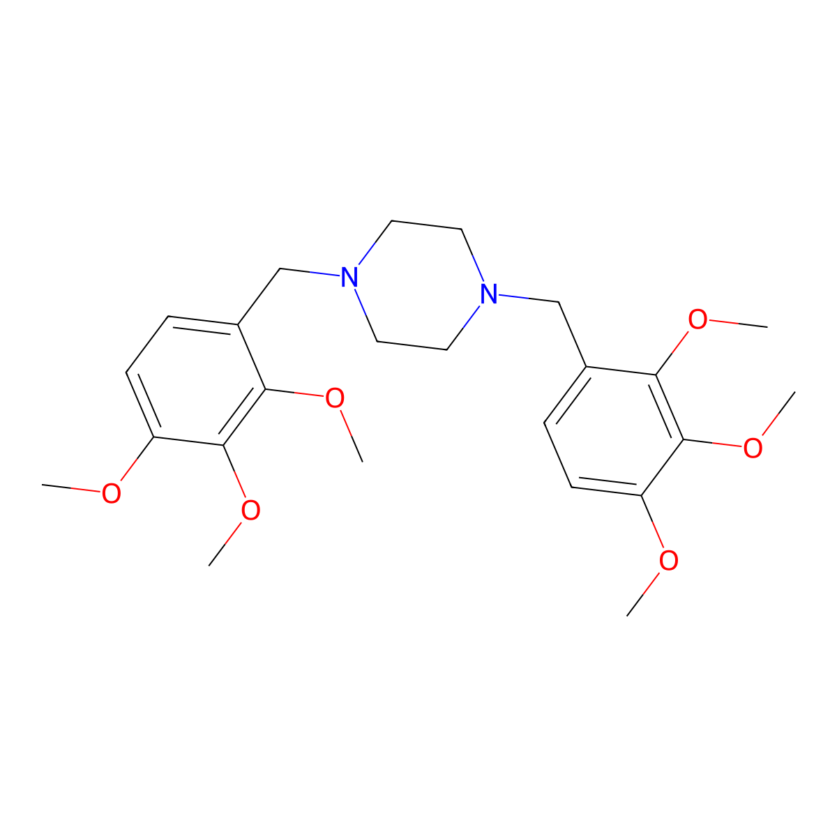 1,4-Bis((2,3,4-trimethoxyphenyl)methyl)piperazine molecular structure, CAS 1257-19-8