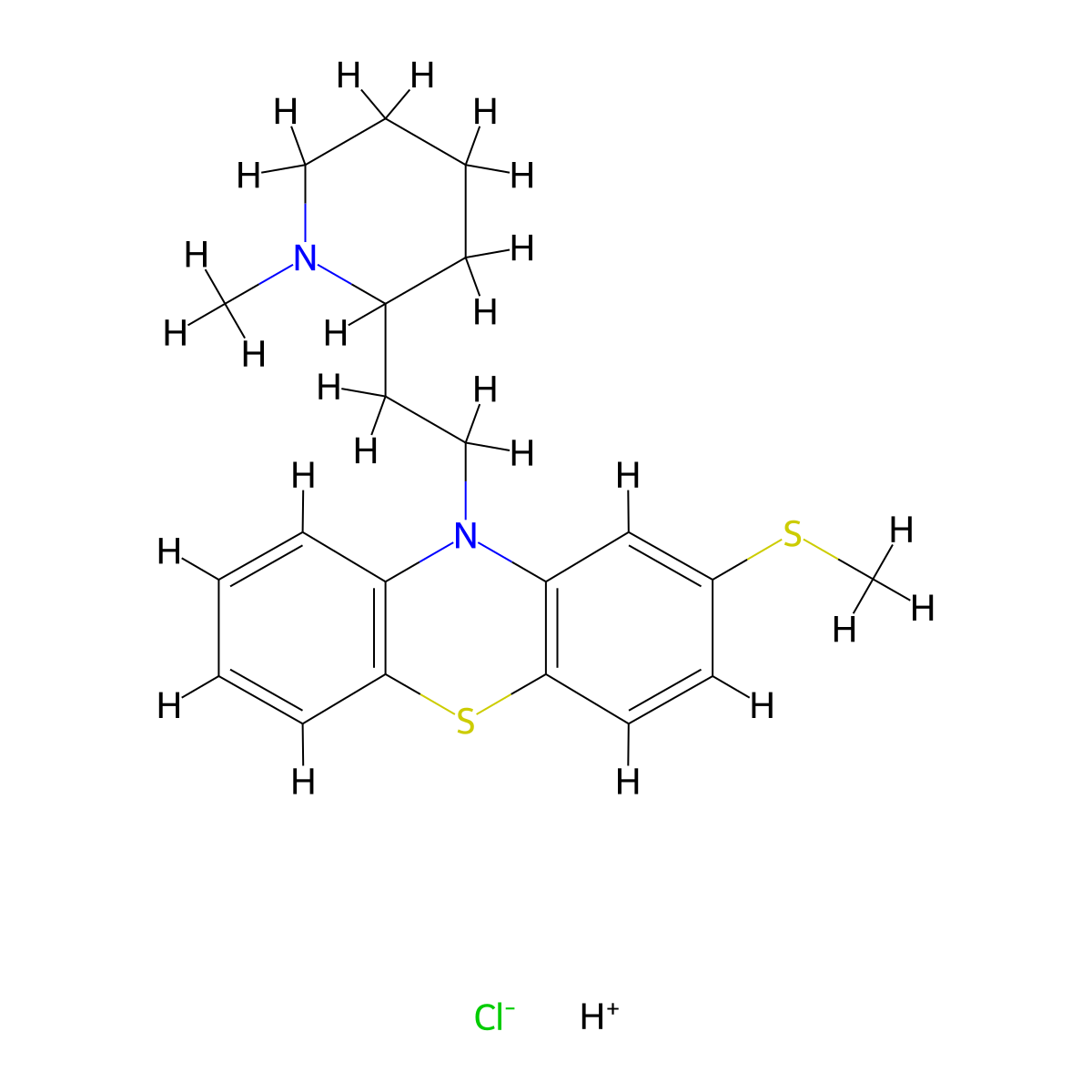 Hydron;10-[2-(1-methylpiperidin-2-yl)ethyl]-2-methylsulfanylphenothiazine;chloride molecular structure, CAS 1257-76-7