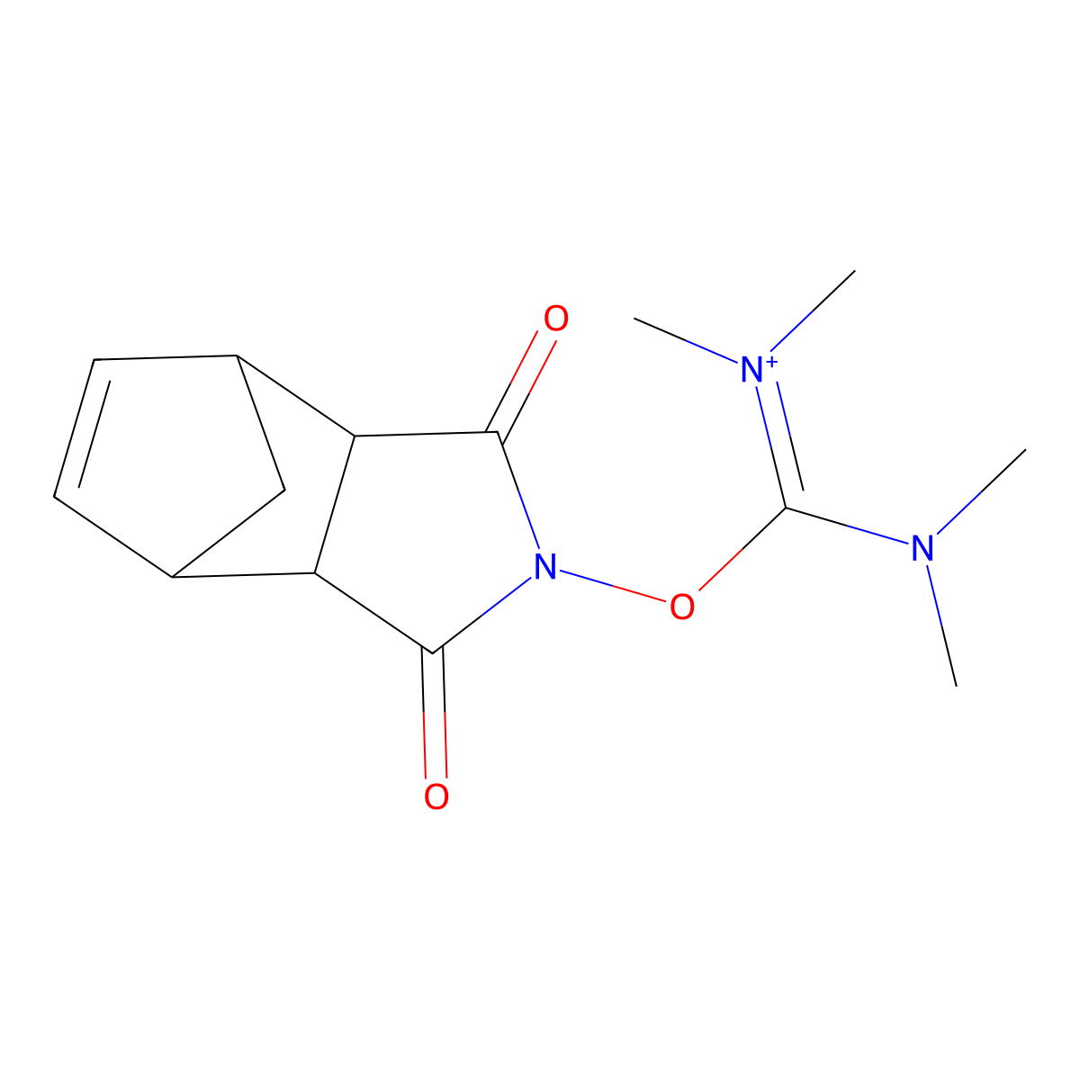 [Dimethylamino-[(3,5-dioxo-4-azatricyclo[5.2.1.02,6]dec-8-en-4-yl)oxy]methylidene]-dimethylazanium molecular structure, CAS 125700-72-3