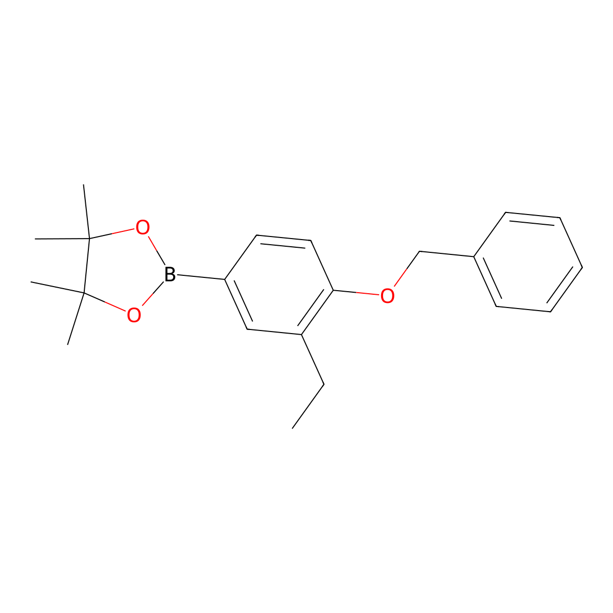 2-(4-(Benzyloxy)-3-ethylphenyl)-4,4,5,5-tetramethyl-1,3,2-dioxaborolane molecular structure, CAS 1257078-56-0
