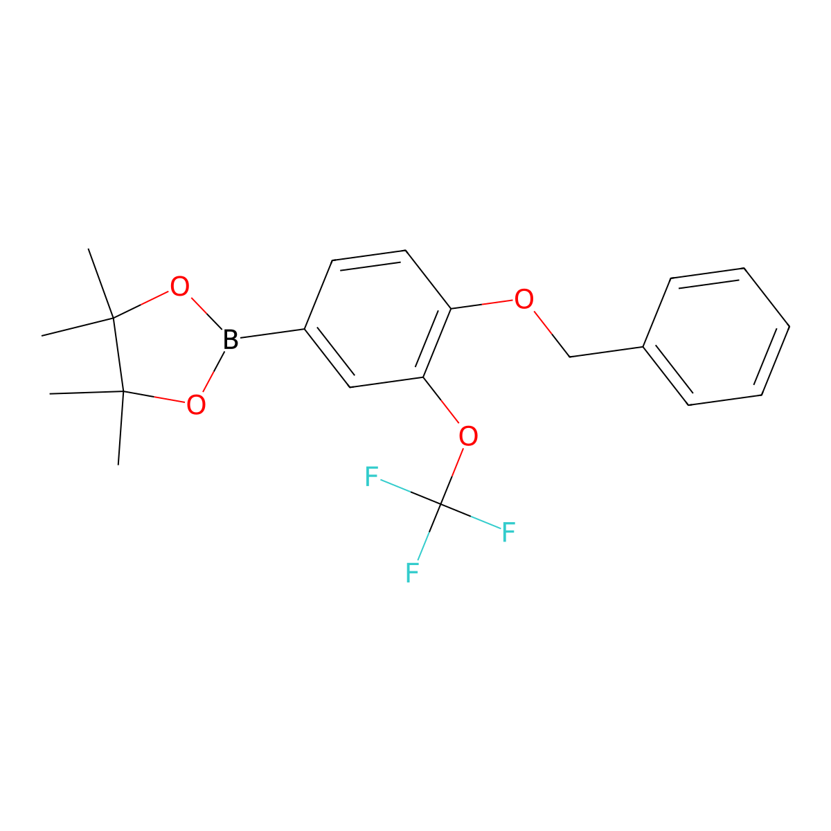 1,3,2-Dioxaborolane, 4,4,5,5-tetramethyl-2-[4-(phenylmethoxy)-3-(trifluoromethoxy)phenyl]- molecular structure, CAS 1257078-69-5