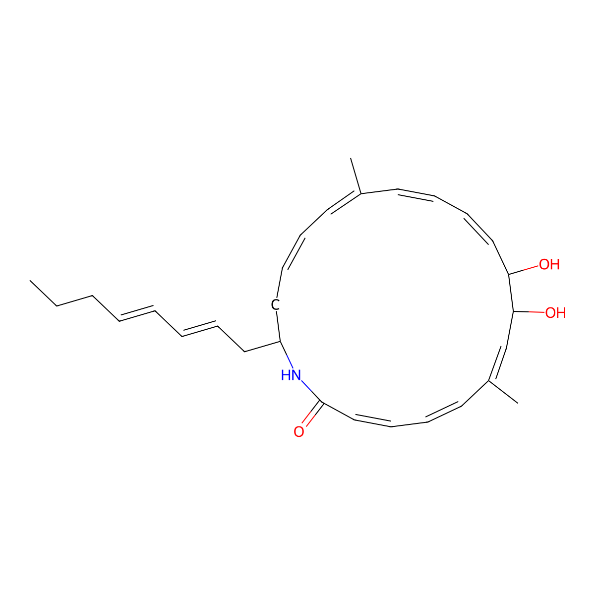 9,10-Dihydroxy-7,15-dimethyl-20-octa-2,4-dienyl-1-azacycloicosa-3,5,7,11,13,15,17-heptaen-2-one molecular structure, CAS 1257083-94-5