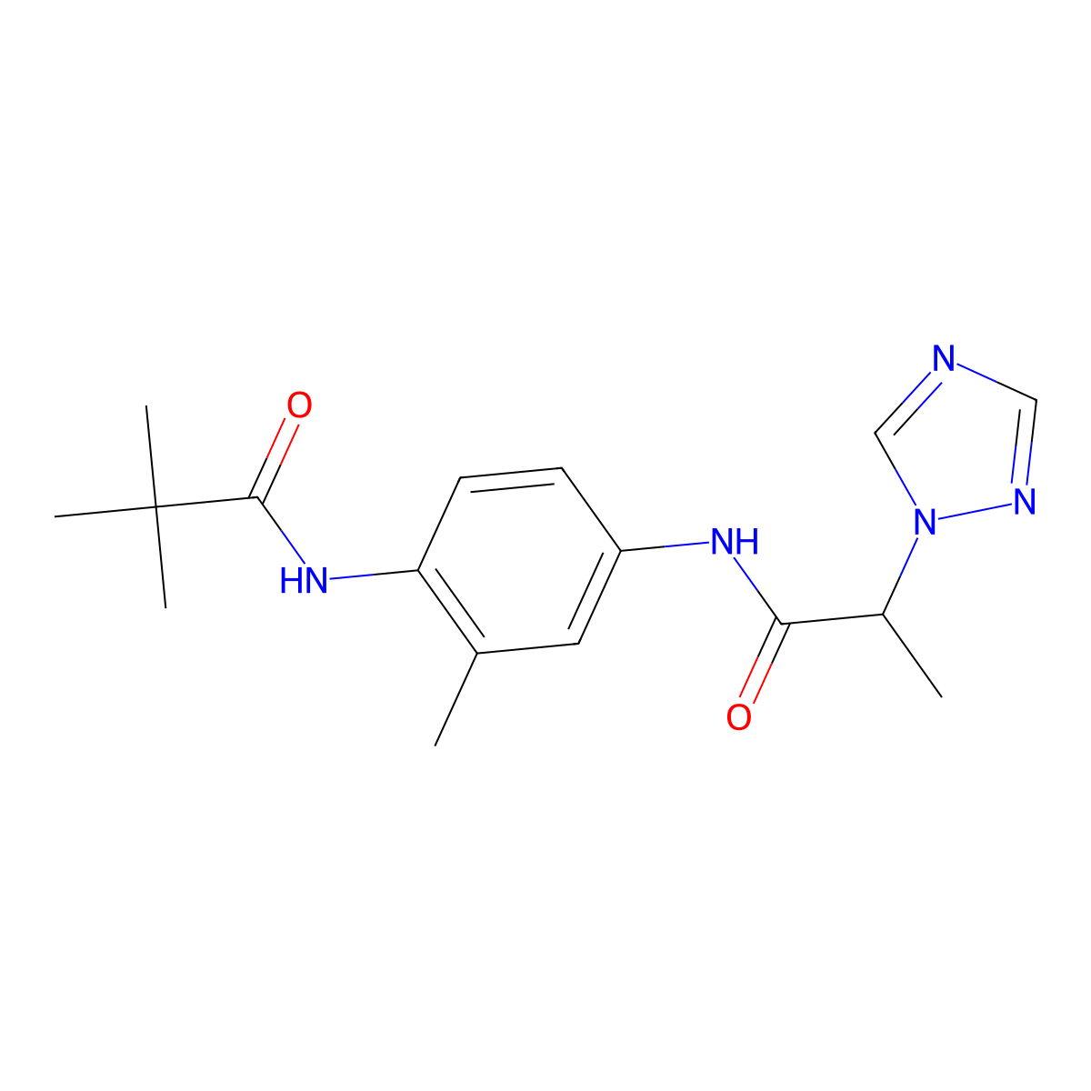 2,2-dimethyl-N-(2-methyl-4-{[2-(1H-1,2,4-triazol-1-yl)propanoyl]amino}phenyl)propanamide molecular structure, CAS 1257125-10-2