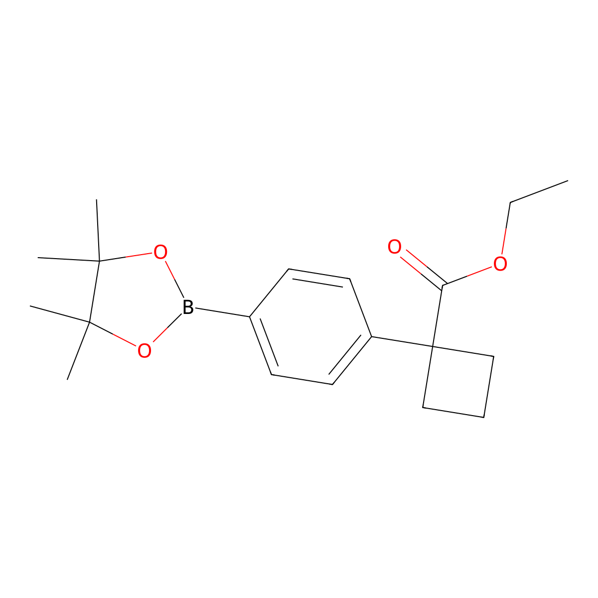Ethyl 1-(4-(4,4,5,5-tetramethyl-1,3,2-dioxaborolan-2-yl)phenyl)cyclobutane-1-carboxylate molecular structure, CAS 1257213-69-6