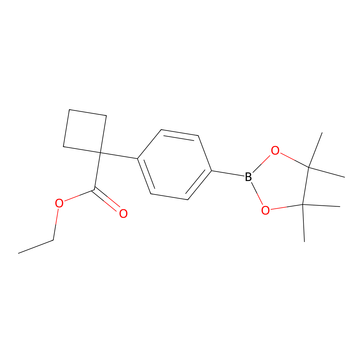 Ethyl 1-(4-(4,4,5,5-tetramethyl-1,3,2-dioxaborolan-2-yl)phenyl)cyclobutane-1-carboxylate molecular structure, CAS 1257213-69-6