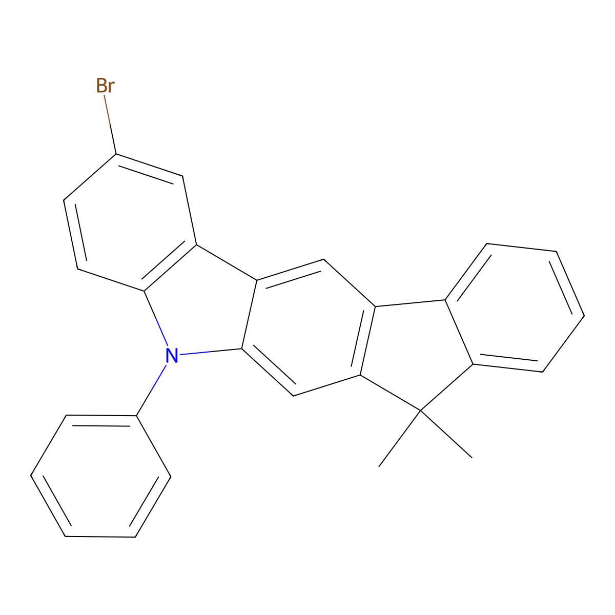 2-Bromo-7,7-dimethyl-5-phenyl-5,7-dihydroindeno[2,1-b]carbazole molecular structure, CAS 1257220-44-2