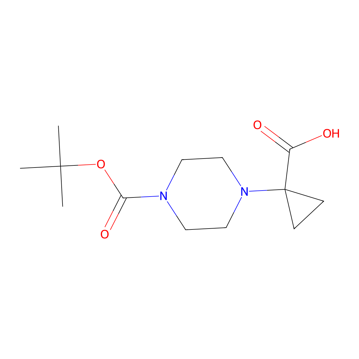 1-(4-(Tert-butoxycarbonyl)piperazin-1-yl)cyclopropanecarboxylic acid molecular structure, CAS 1257236-93-3