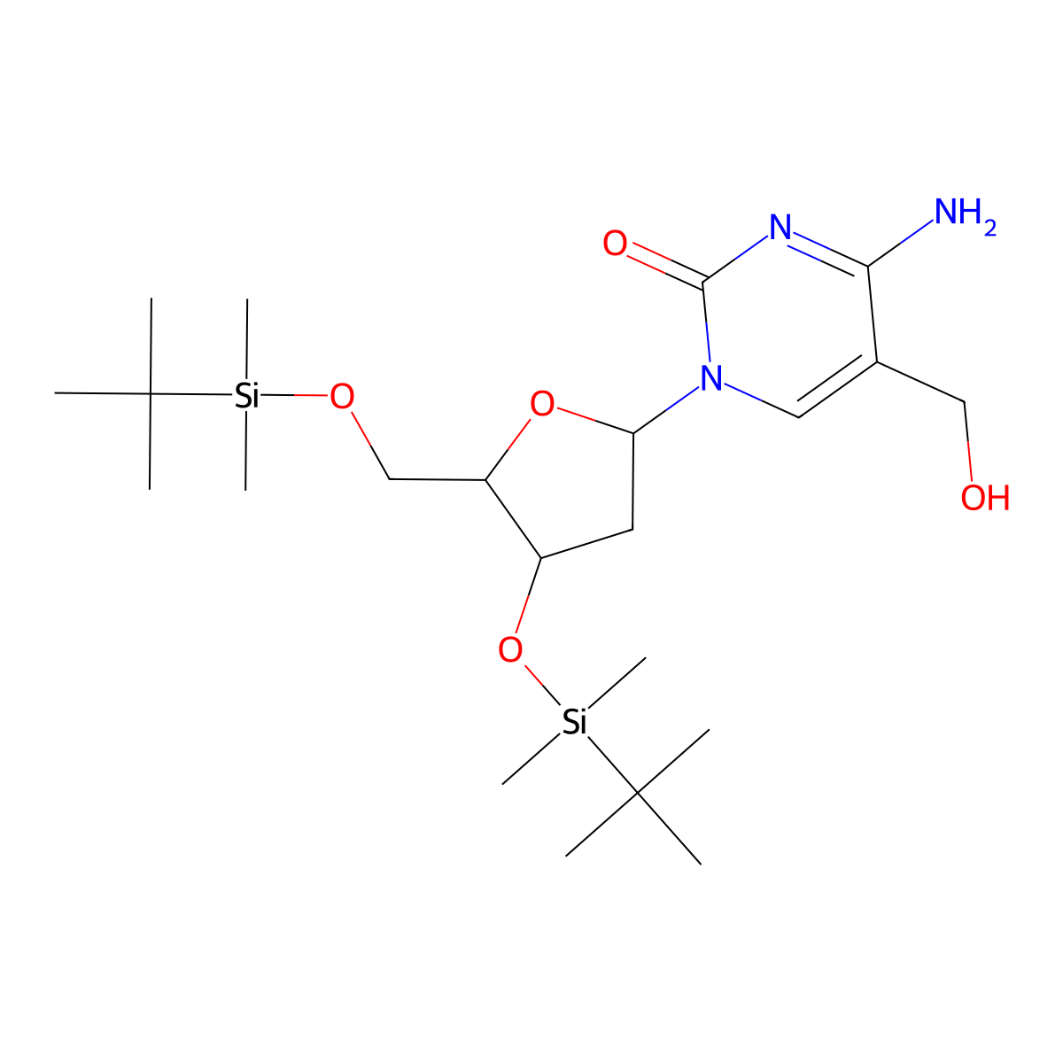 4-amino-1-[(2R,4S,5R)-4-[tert-butyl(dimethyl)silyl]oxy-5-[[tert-butyl(dimethyl)silyl]oxymethyl]tetrahydrofuran-2-yl]-5-(hydroxymethyl)pyrimidin-2-one molecular structure, CAS 1257247-39-4