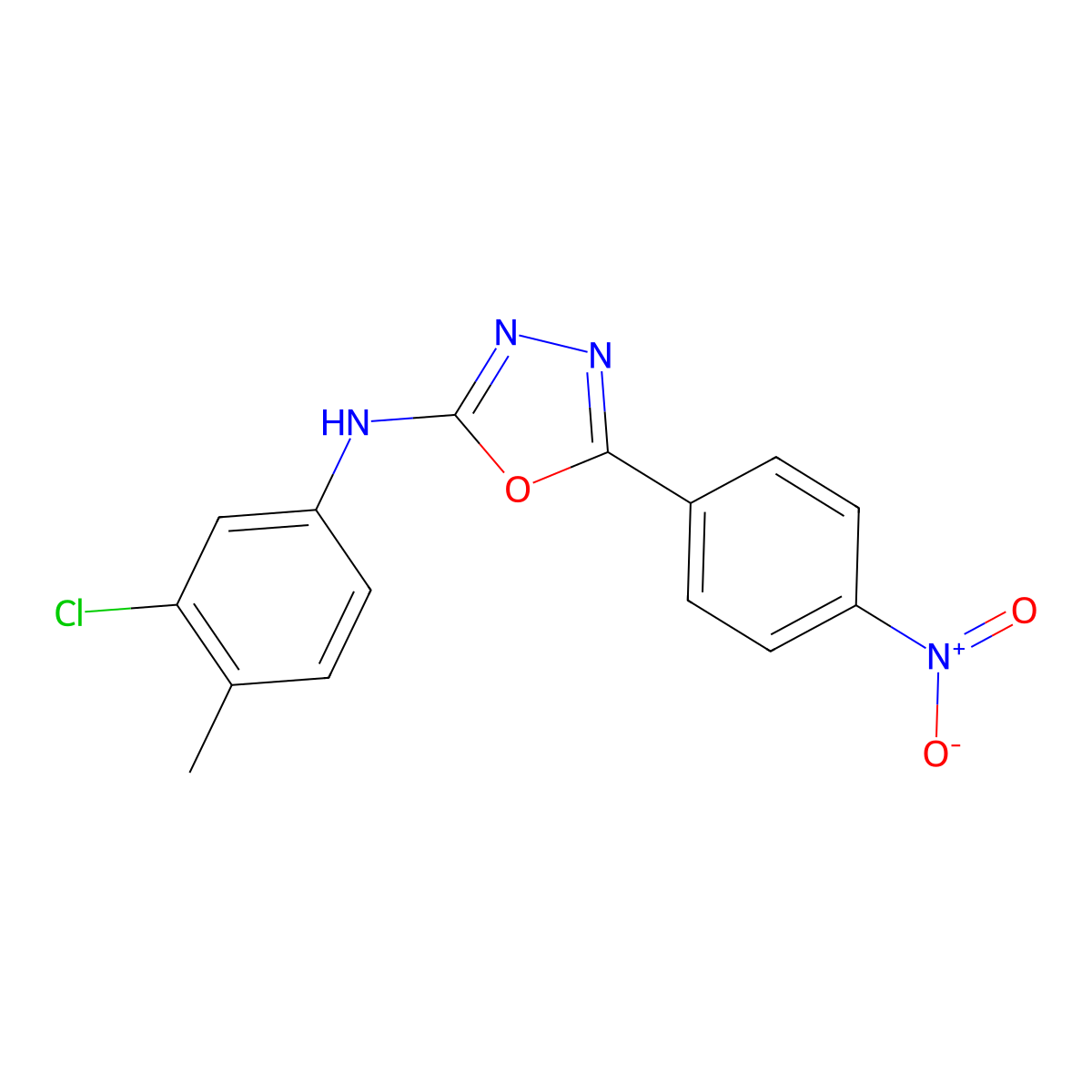 N-(3-chloro-4-methylphenyl)-5-(4-nitrophenyl)-1,3,4-oxadiazol-2-amine molecular structure, CAS 1257256-44-2