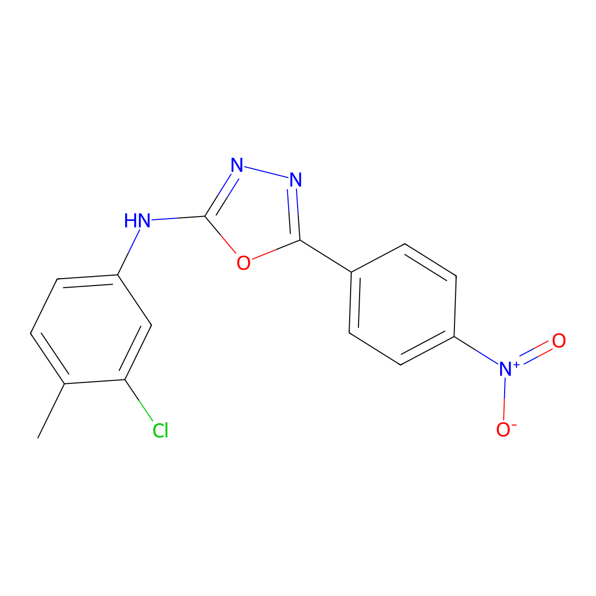 N-(3-chloro-4-methylphenyl)-5-(4-nitrophenyl)-1,3,4-oxadiazol-2-amine molecular structure, CAS 1257256-44-2