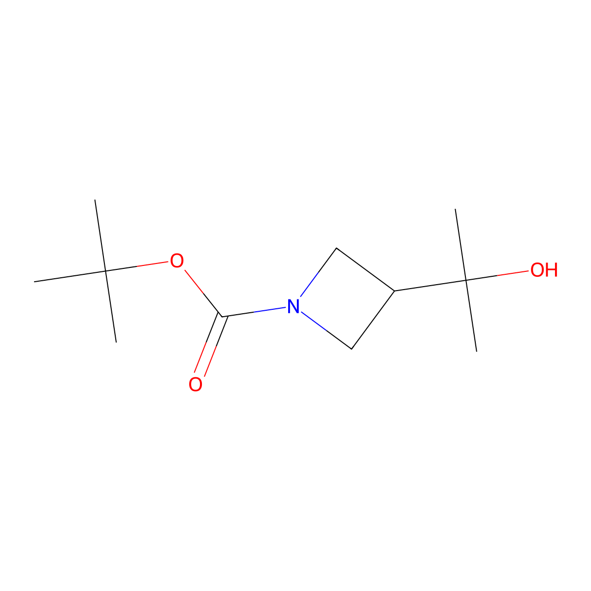 1-Azetidinecarboxylic acid, 3-(1-hydroxy-1-methylethyl)-, 1,1-dimethylethyl ester molecular structure, CAS 1257293-79-0