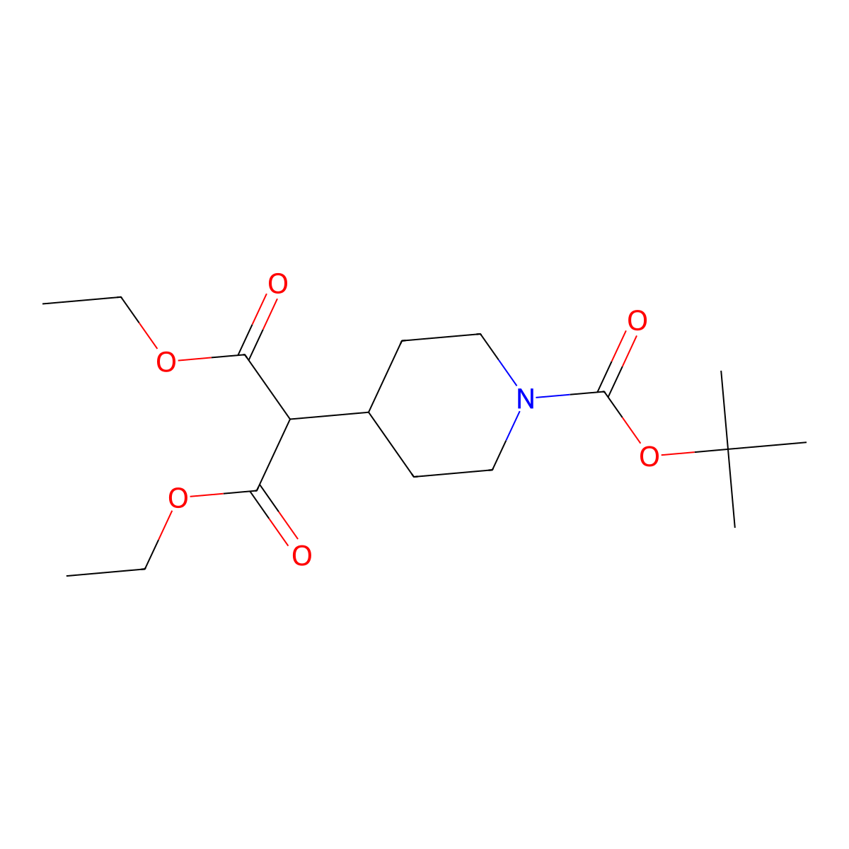 Diethyl 2-(1-(tert-butoxycarbonyl)piperidin-4-yl)malonate molecular structure, CAS 1257294-02-2