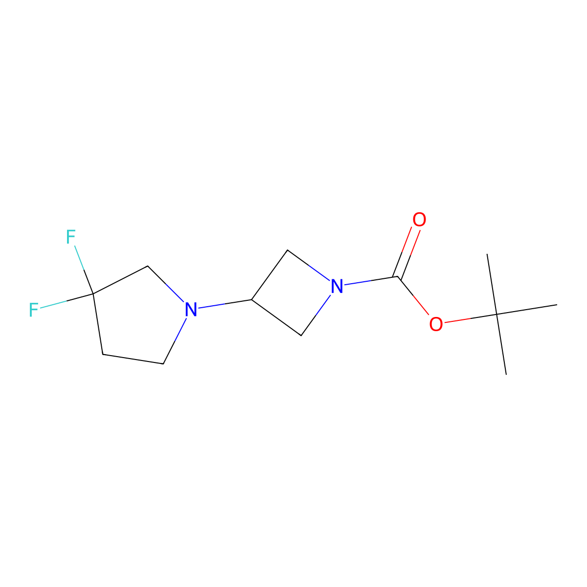 Tert-butyl 3-(3,3-difluoropyrrolidin-1-yl)azetidine-1-carboxylate molecular structure, CAS 1257294-09-9