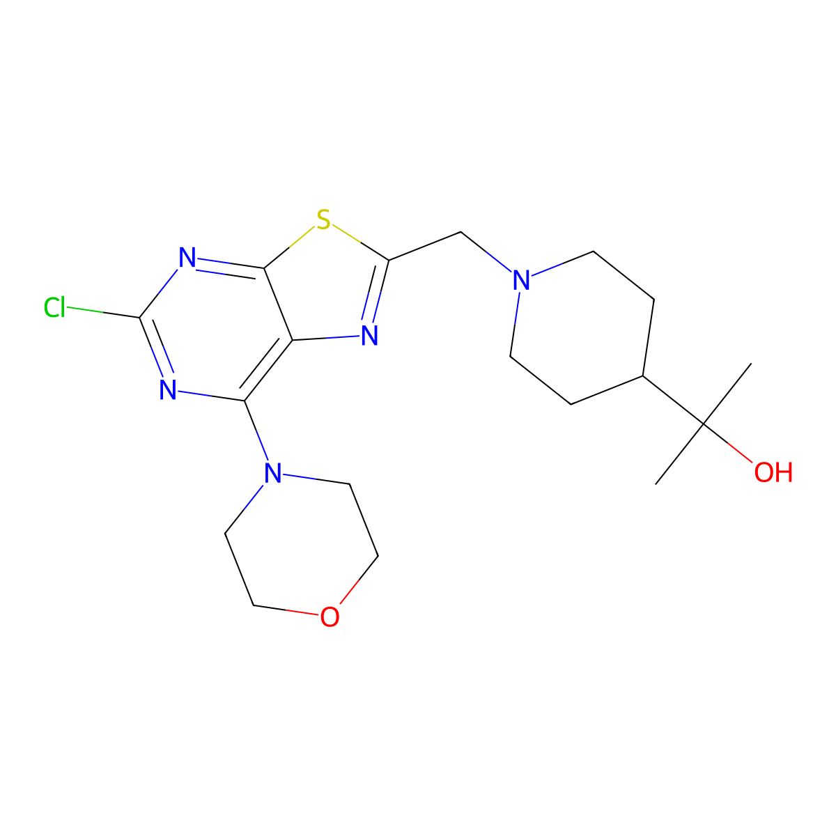 2-(1-((5-Chloro-7-morpholinothiazolo[5,4-d]pyrimidin-2-yl)methyl)piperidin-4-yl)propan-2-ol molecular structure, CAS 1257294-60-2