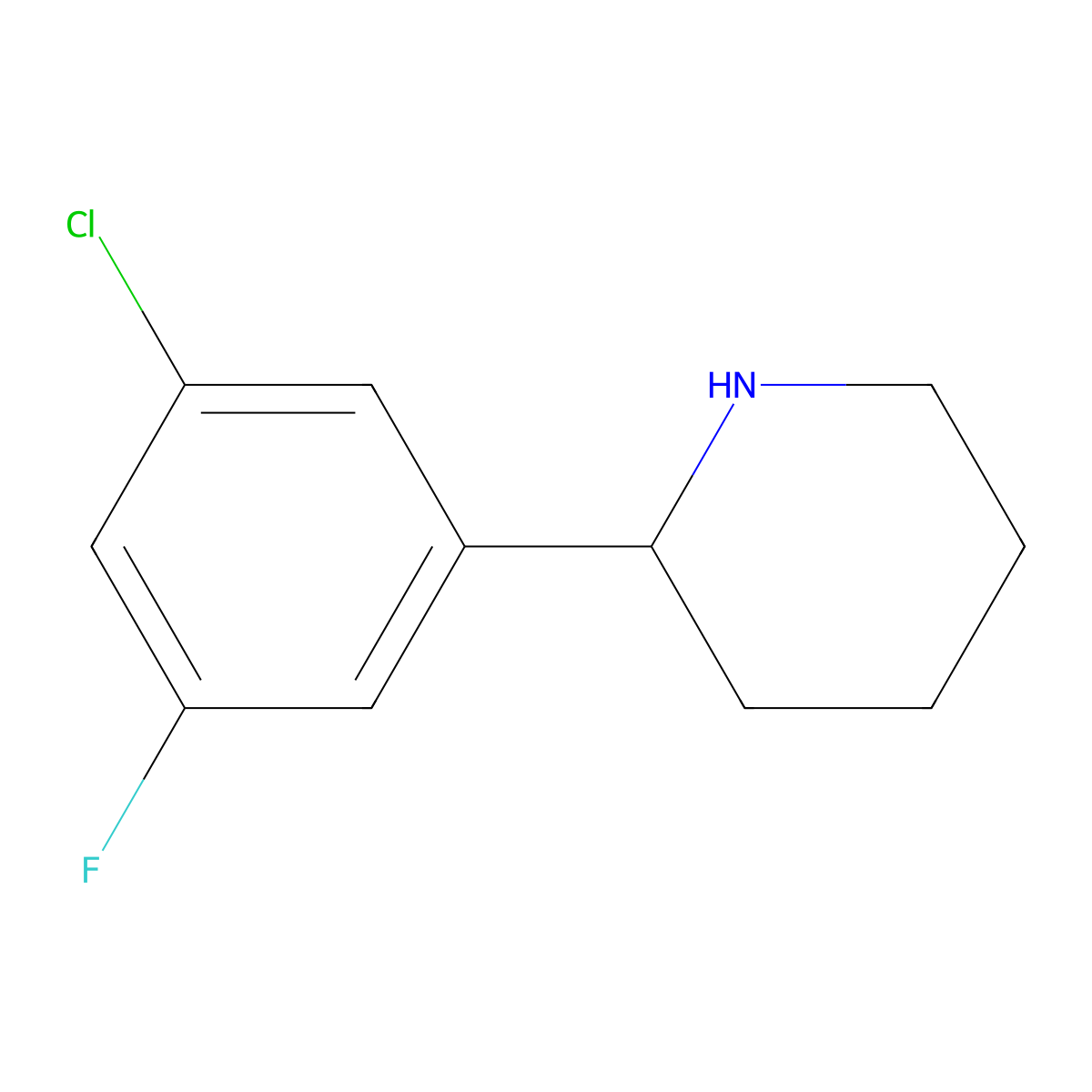 2-(3-Chloro-5-fluorophenyl)piperidine molecular structure, CAS 1257299-98-1