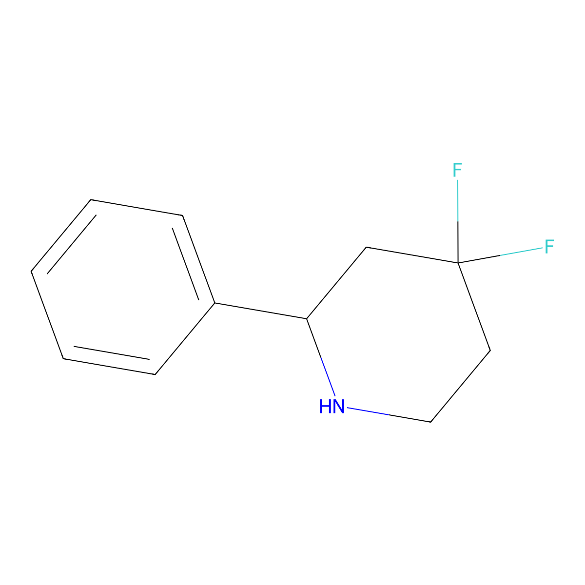 4,4-Difluoro-2-phenylpiperidine molecular structure, CAS 1257301-37-3