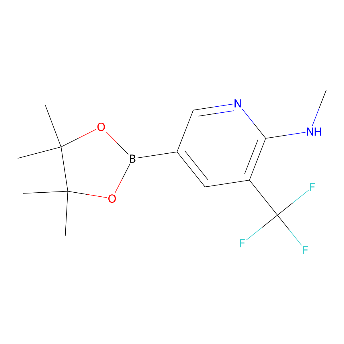 N-methyl-5-(4,4,5,5-tetramethyl-1,3,2-dioxaborolan-2-yl)-3-(trifluoromethyl)pyridin-2-amine molecular structure, CAS 1257431-67-6