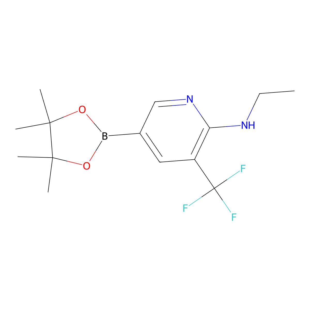N-ethyl-5-(4,4,5,5-tetramethyl-1,3,2-dioxaborolan-2-yl)-3-(trifluoromethyl)pyridin-2-amine molecular structure, CAS 1257432-06-6