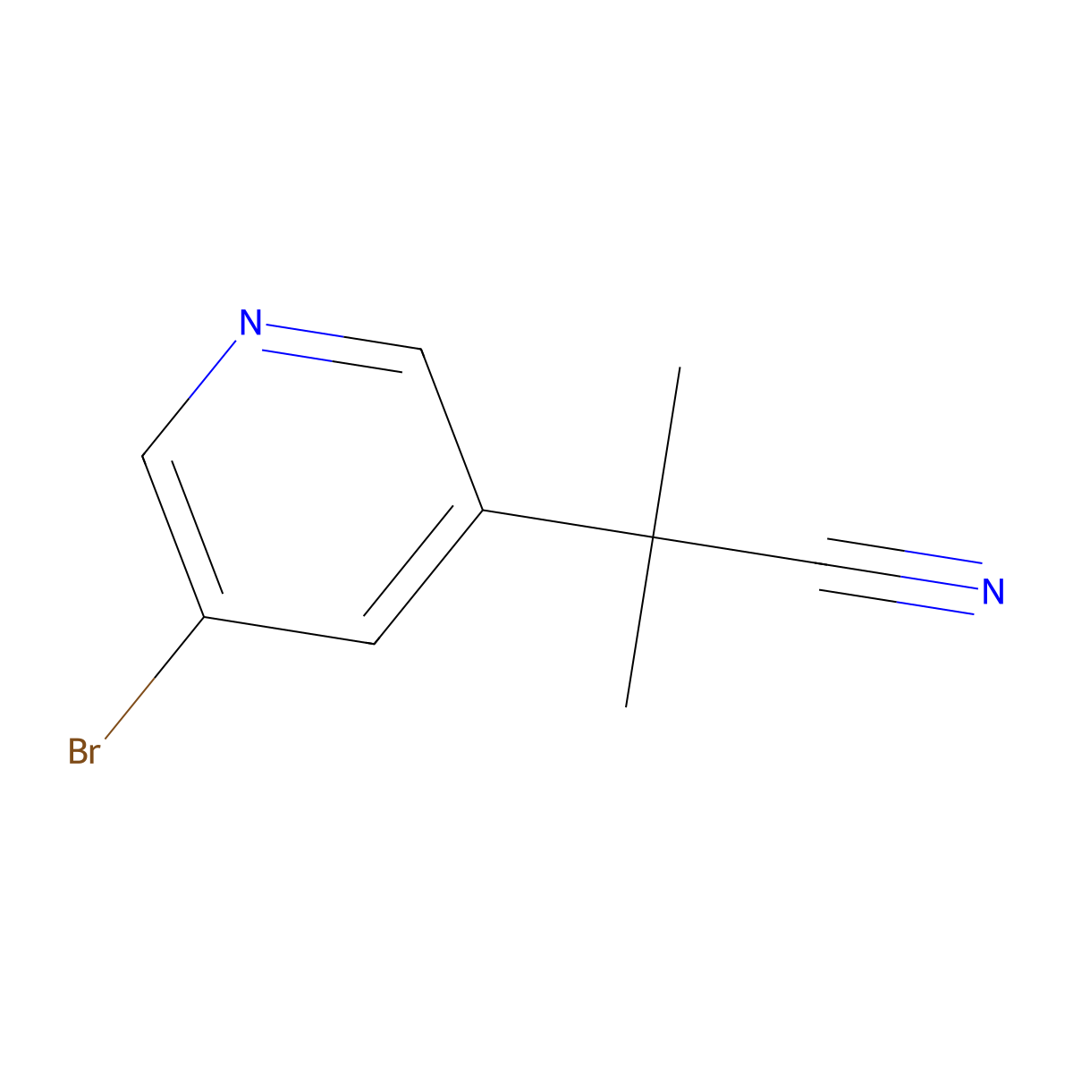 2-(5-Bromopyridin-3-yl)-2-methylpropanenitrile molecular structure, CAS 1257432-08-8