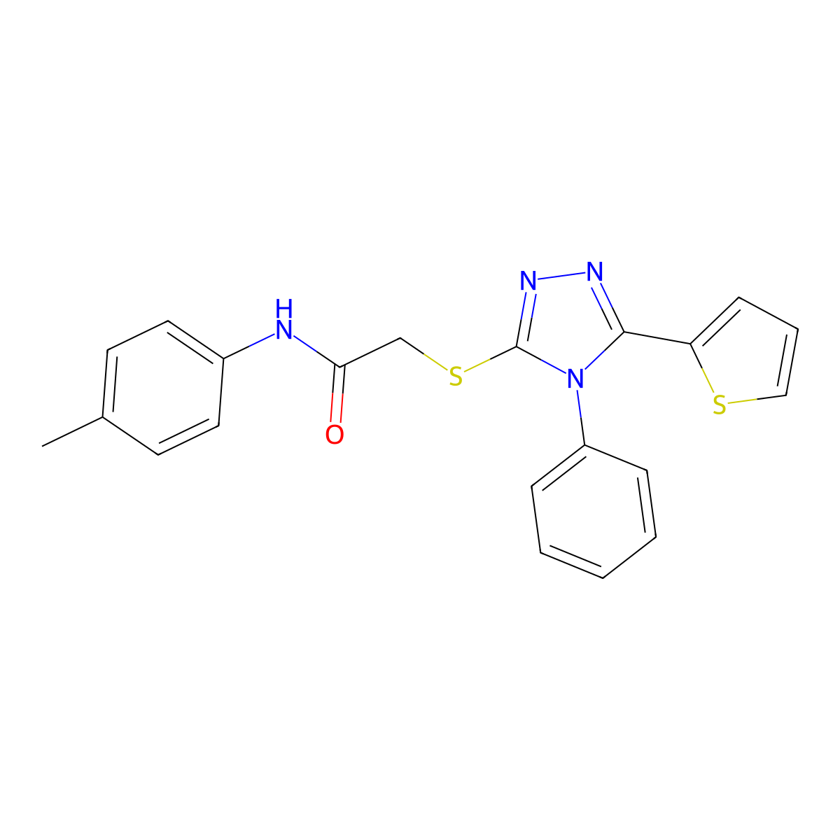 N-(4-methylphenyl)-2-{[4-phenyl-5-(thiophen-2-yl)-4H-1,2,4-triazol-3-yl]sulfanyl}acetamide molecular structure, CAS 125745-77-9