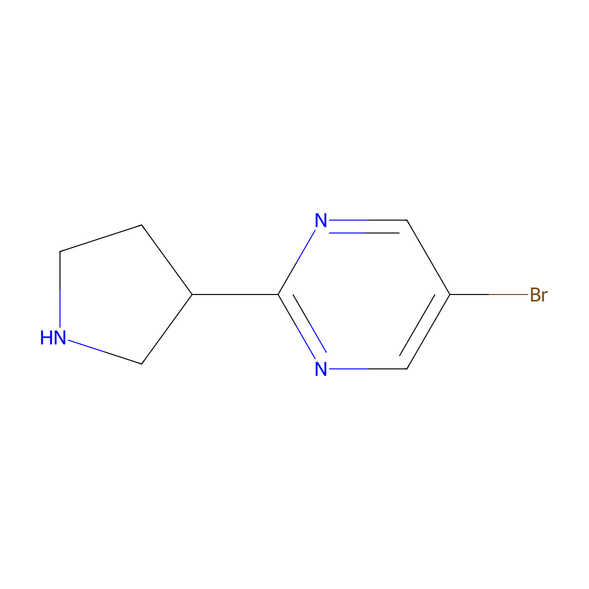 5-Bromo-2-(pyrrolidin-3-yl)pyrimidine molecular structure, CAS 1257522-07-8