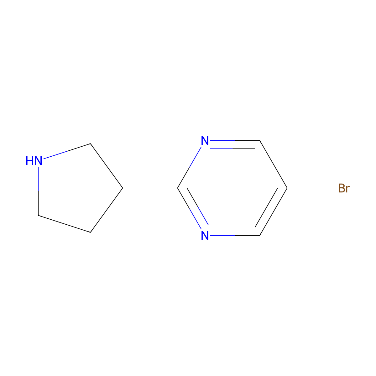 5-Bromo-2-(pyrrolidin-3-yl)pyrimidine molecular structure, CAS 1257522-07-8