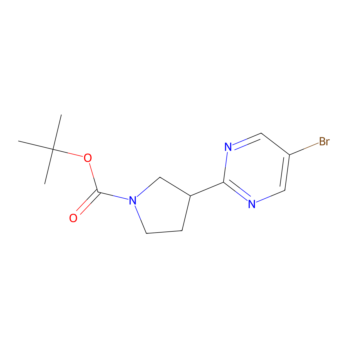 Tert-butyl 3-(5-bromopyrimidin-2-yl)pyrrolidine-1-carboxylate molecular structure, CAS 1257522-09-0