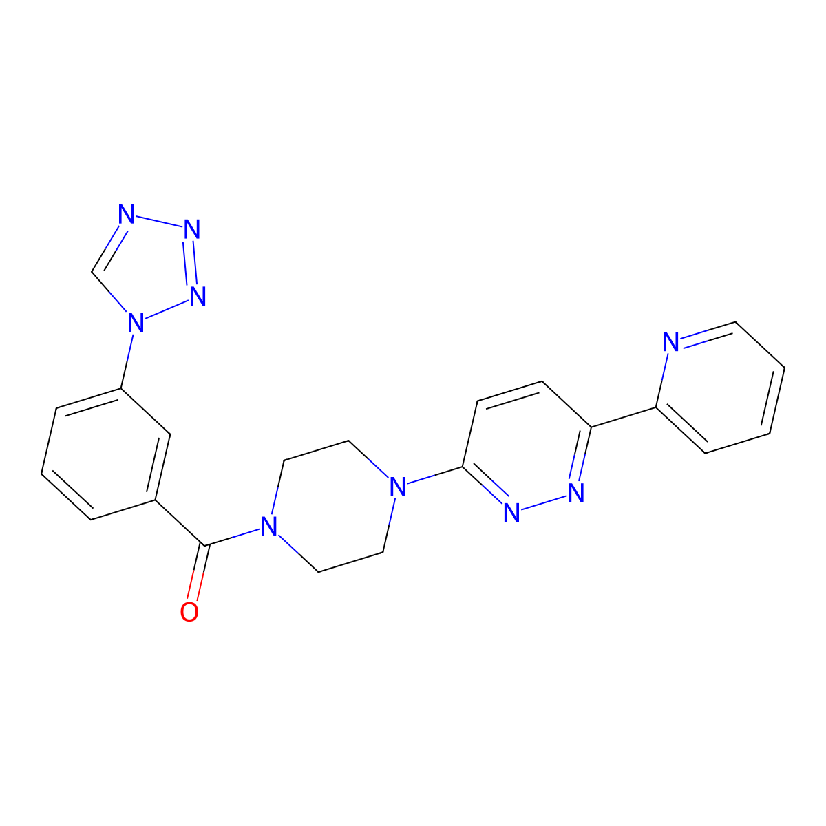 (3-(1H-tetrazol-1-yl)phenyl)(4-(6-(pyridin-2-yl)pyridazin-3-yl)piperazin-1-yl)methanone molecular structure, CAS 1257545-96-2