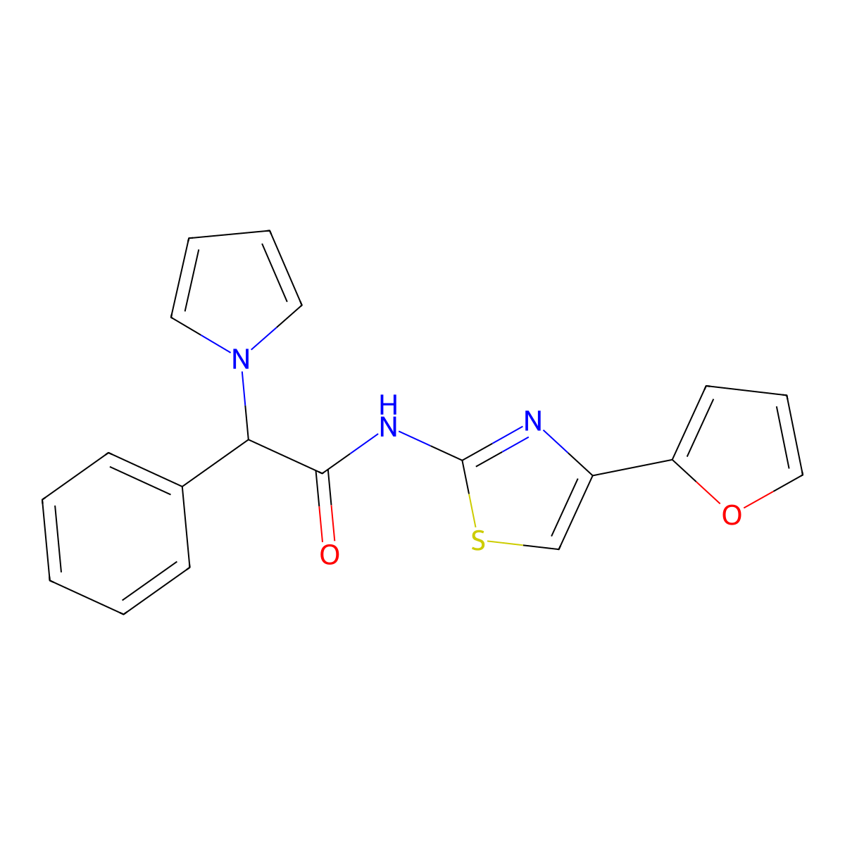 N-(4-(furan-2-yl)thiazol-2-yl)-2-phenyl-2-(1H-pyrrol-1-yl)acetamide molecular structure, CAS 1257546-04-5