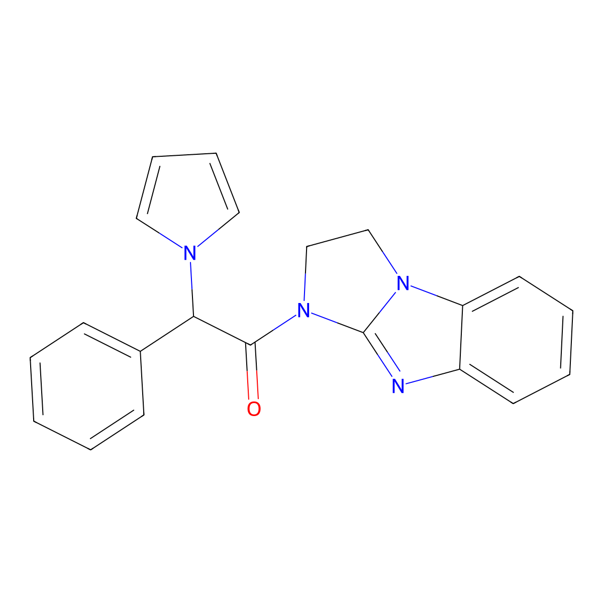 2-phenyl-2-(1H-pyrrol-1-yl)-1-{2,5,7-triazatricyclo[6.4.0.0^{2,6}]dodeca-1(8),6,9,11-tetraen-5-yl}ethan-1-one molecular structure, CAS 1257546-28-3