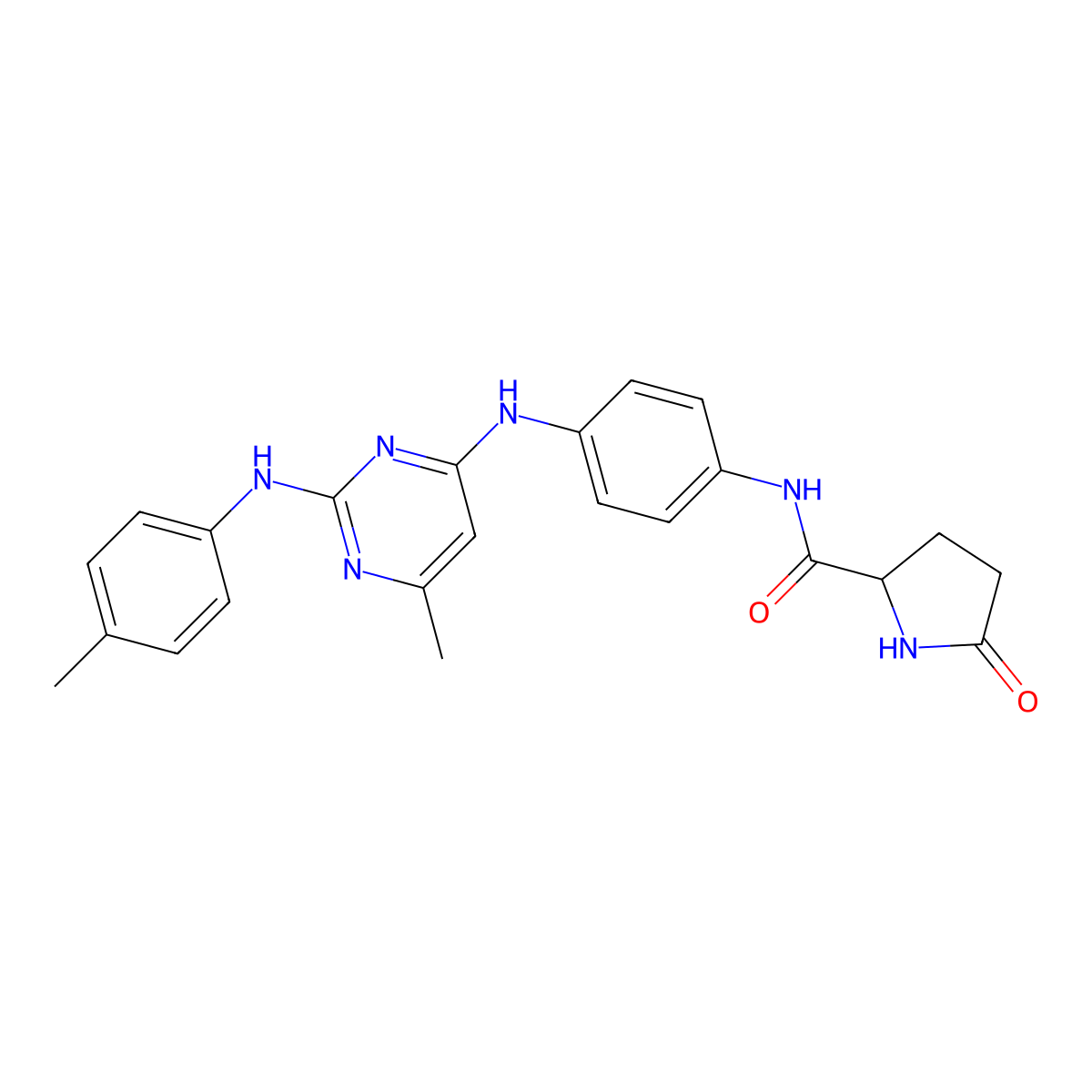 N-(4-((6-methyl-2-(p-tolylamino)pyrimidin-4-yl)amino)phenyl)-5-oxopyrrolidine-2-carboxamide molecular structure, CAS 1257546-39-6