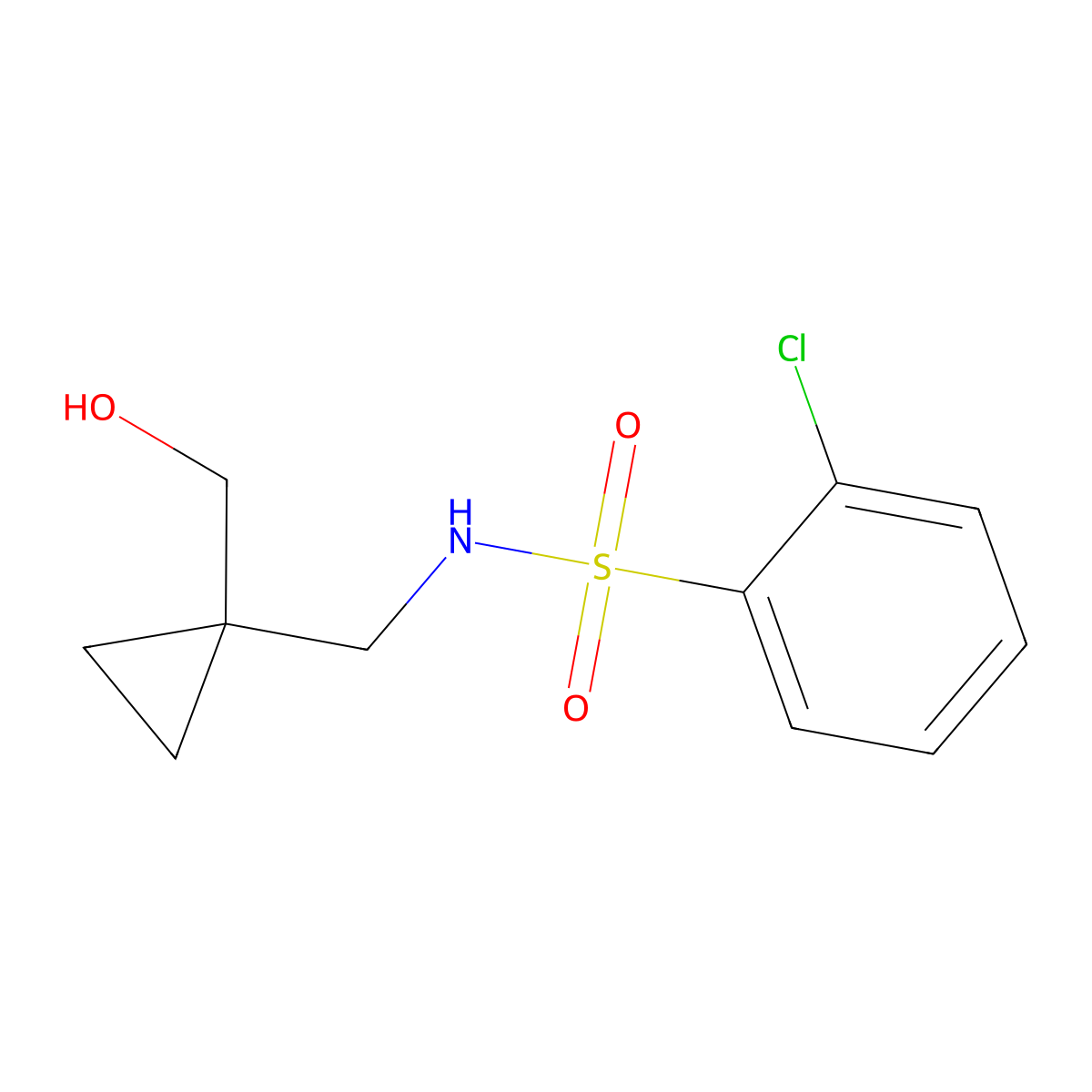 2-chloro-N-((1-(hydroxymethyl)cyclopropyl)methyl)benzenesulfonamide molecular structure, CAS 1257546-40-9