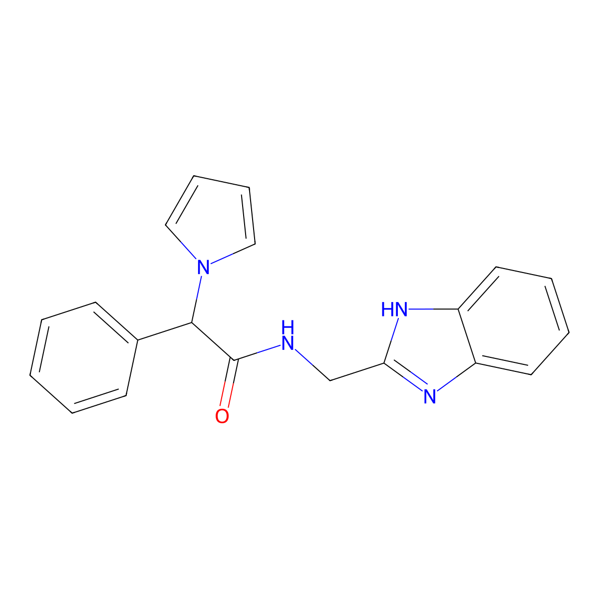 N-((1H-benzo[d]imidazol-2-yl)methyl)-2-phenyl-2-(1H-pyrrol-1-yl)acetamide molecular structure, CAS 1257546-61-4