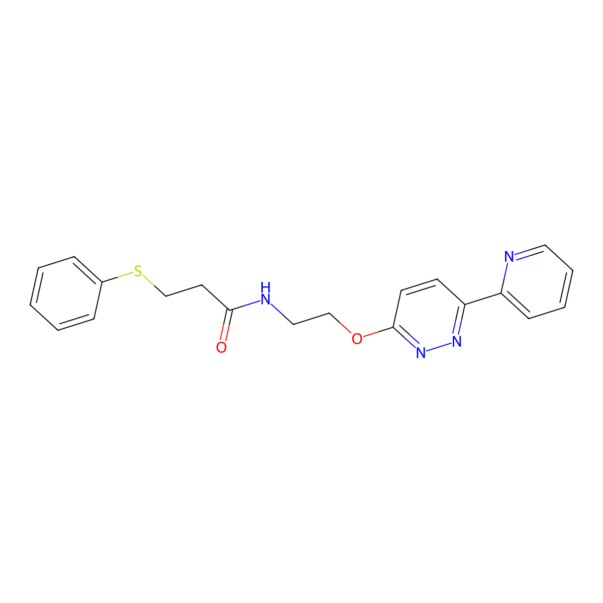 3-(phenylthio)-N-(2-((6-(pyridin-2-yl)pyridazin-3-yl)oxy)ethyl)propanamide molecular structure, CAS 1257546-67-0