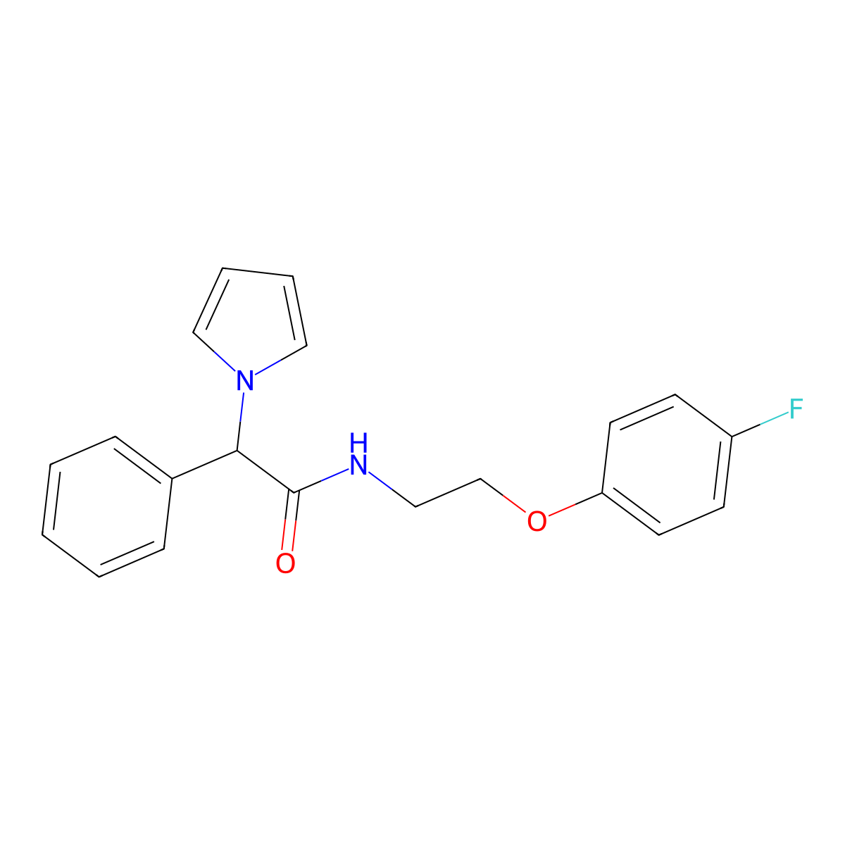 N-(2-(4-fluorophenoxy)ethyl)-2-phenyl-2-(1H-pyrrol-1-yl)acetamide molecular structure, CAS 1257546-68-1