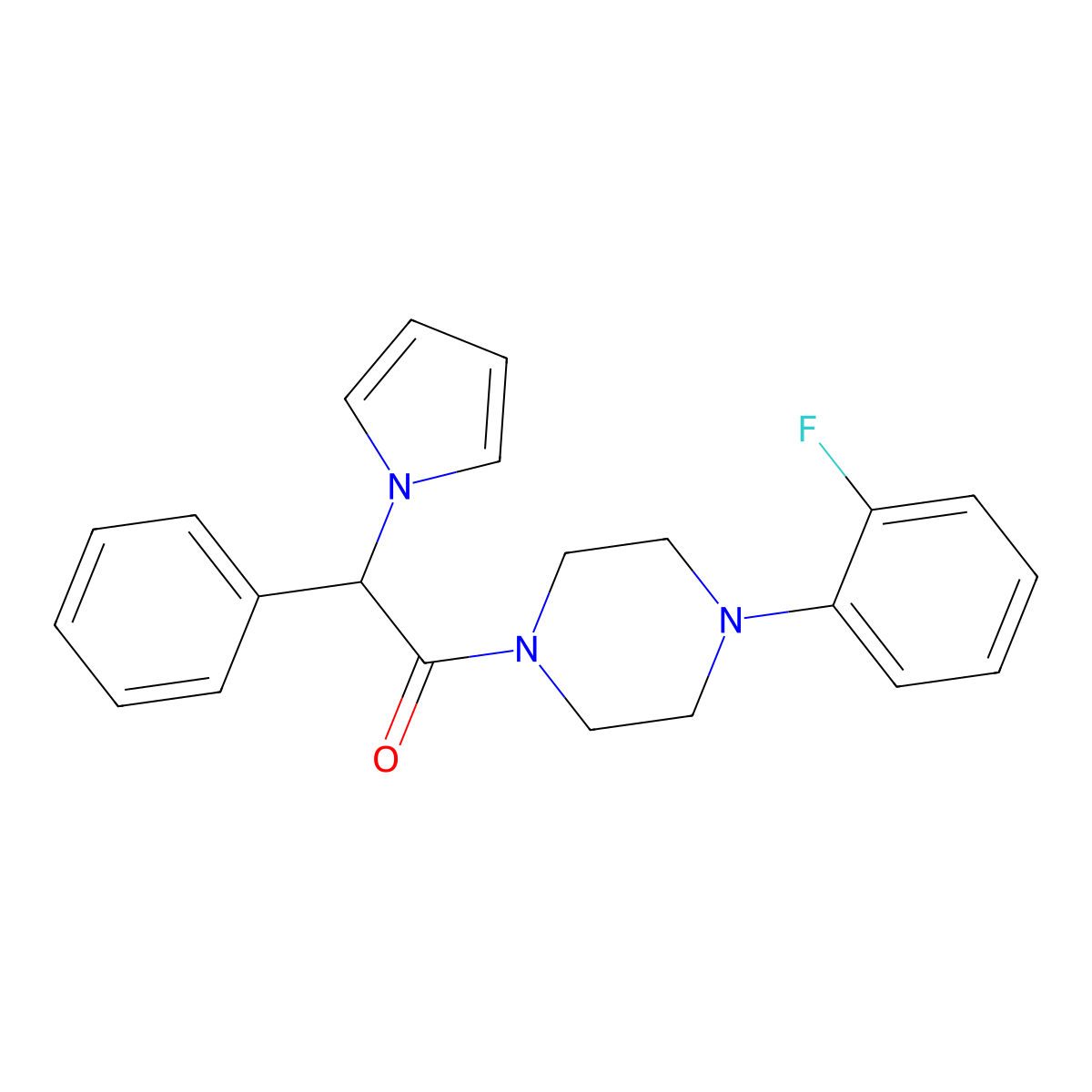 1-(4-(2-fluorophenyl)piperazin-1-yl)-2-phenyl-2-(1H-pyrrol-1-yl)ethanone molecular structure, CAS 1257546-91-0