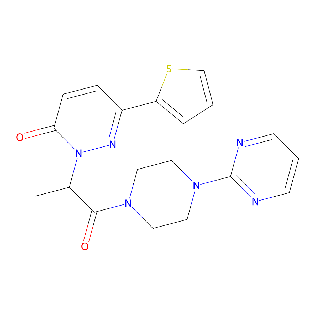2-(1-oxo-1-(4-(pyrimidin-2-yl)piperazin-1-yl)propan-2-yl)-6-(thiophen-2-yl)pyridazin-3(2H)-one molecular structure, CAS 1257546-97-6