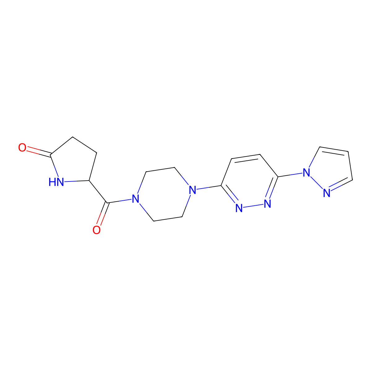 5-{4-[6-(1H-pyrazol-1-yl)pyridazin-3-yl]piperazine-1-carbonyl}pyrrolidin-2-one molecular structure, CAS 1257546-99-8