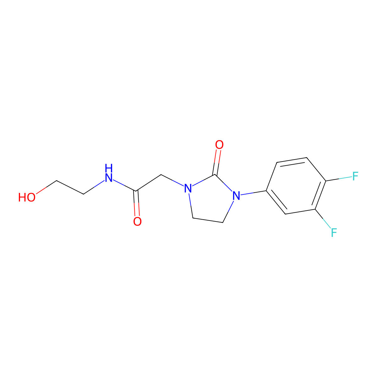 2-[3-(3,4-difluorophenyl)-2-oxoimidazolidin-1-yl]-N-(2-hydroxyethyl)acetamide molecular structure, CAS 1257547-22-0