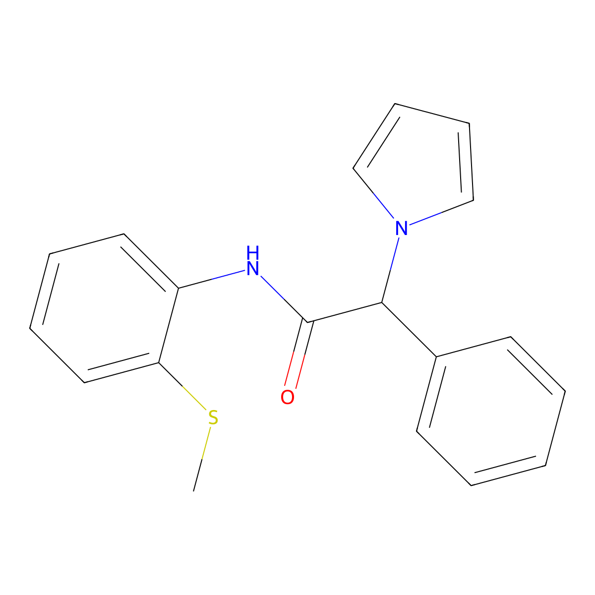 N-(2-(methylthio)phenyl)-2-phenyl-2-(1H-pyrrol-1-yl)acetamide molecular structure, CAS 1257547-24-2