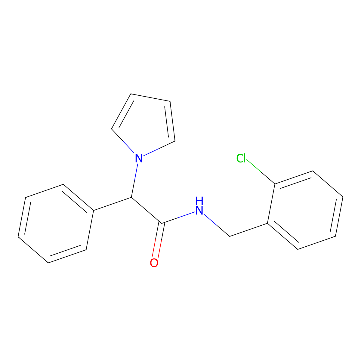 N-(2-chlorobenzyl)-2-phenyl-2-(1H-pyrrol-1-yl)acetamide molecular structure, CAS 1257547-28-6