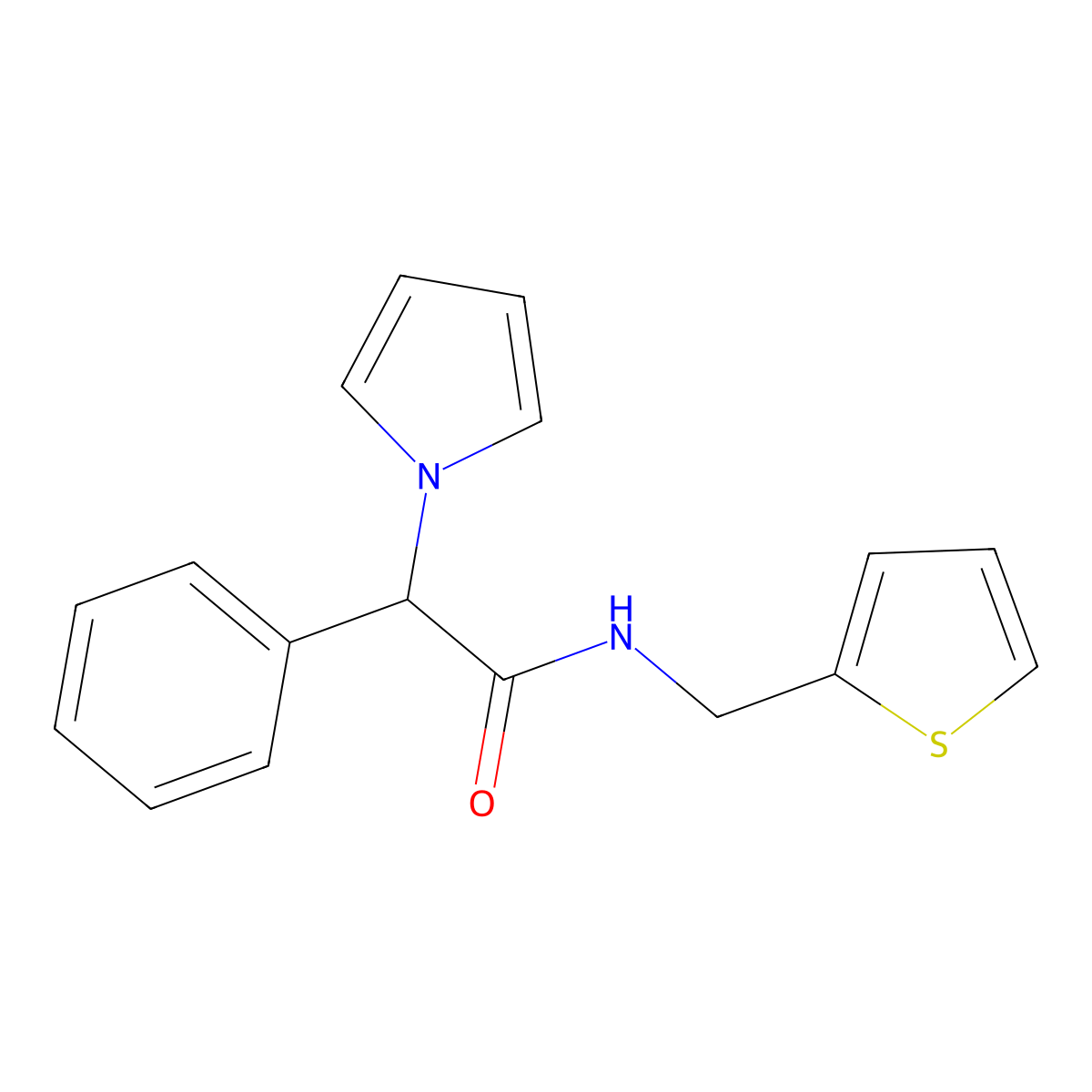 2-phenyl-2-(1H-pyrrol-1-yl)-N-(thiophen-2-ylmethyl)acetamide molecular structure, CAS 1257547-38-8