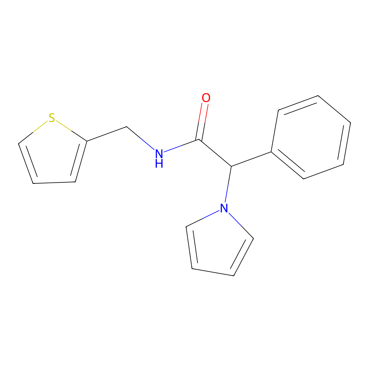 2-phenyl-2-(1H-pyrrol-1-yl)-N-(thiophen-2-ylmethyl)acetamide molecular structure, CAS 1257547-38-8